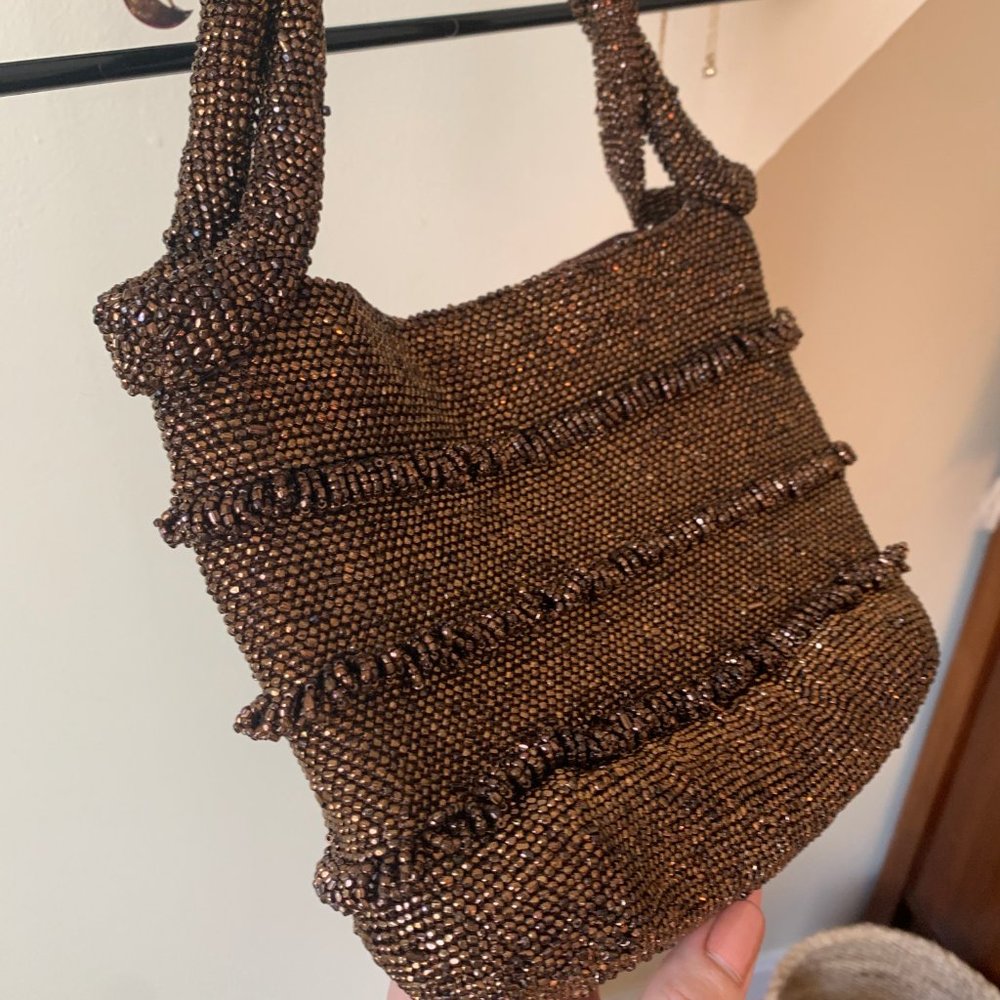 Vintage Cocoa Brown Small Beaded Shoulder Bag